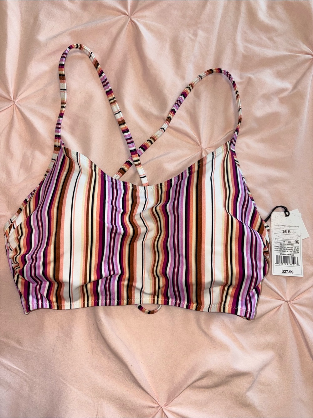 Striped Multicolor swimsuit Top - Pink, Purple, Brown, Cream